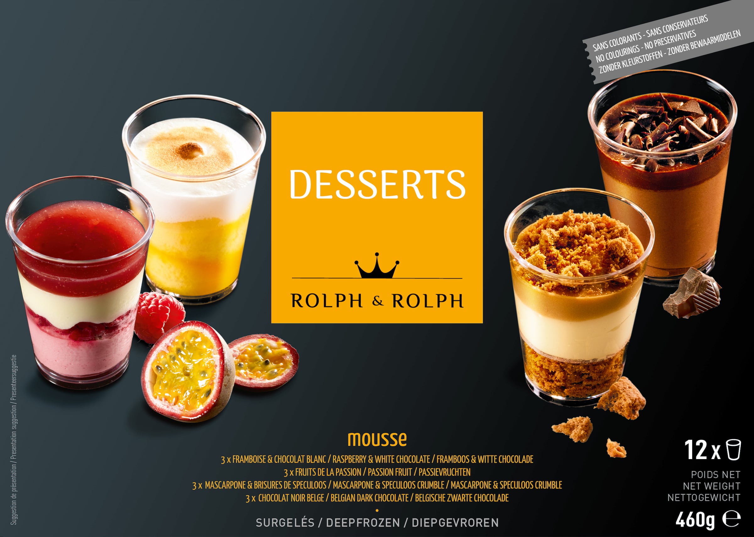 Mini Desserts by Food n Joy - Coffee, Vanilla and Chocolate Mousse - 12 pack Frozen - 451g (15.90 oz)